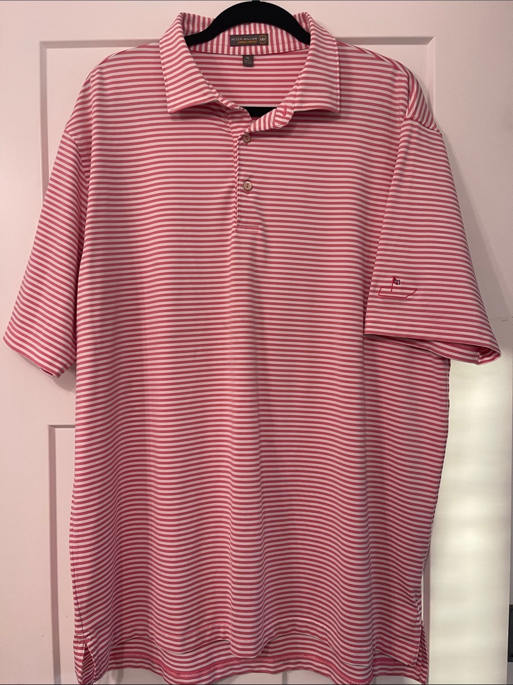 Peter Millar Pink and White Striped Polo